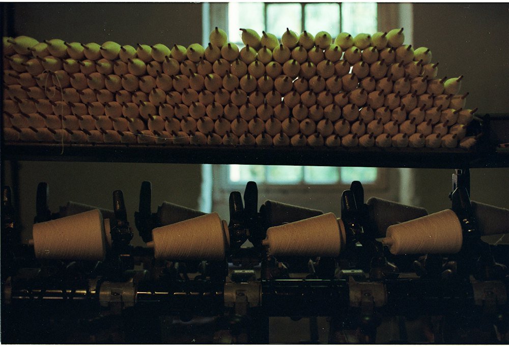 Yarn spools on a knitting machine